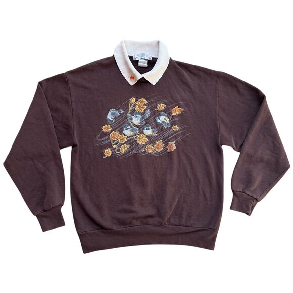 Orvis Windy Bird Fall Leaves Scene Sweatshirt Sz M - Picture 2 of 5